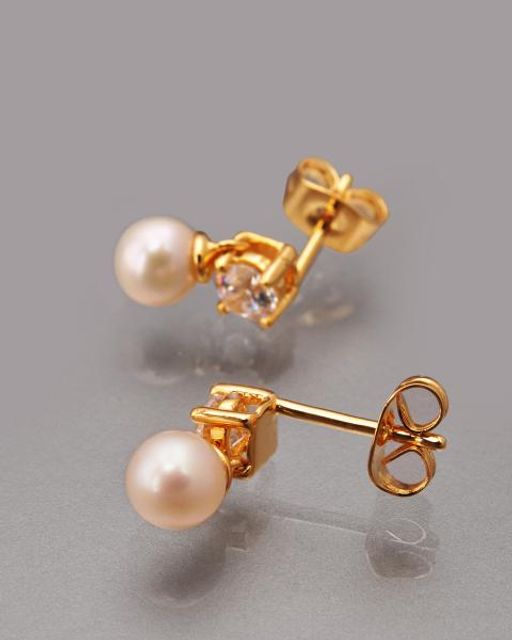 Pearls Melody Серьги с жемчужинами и кубическими цирконами, желтая позолота
