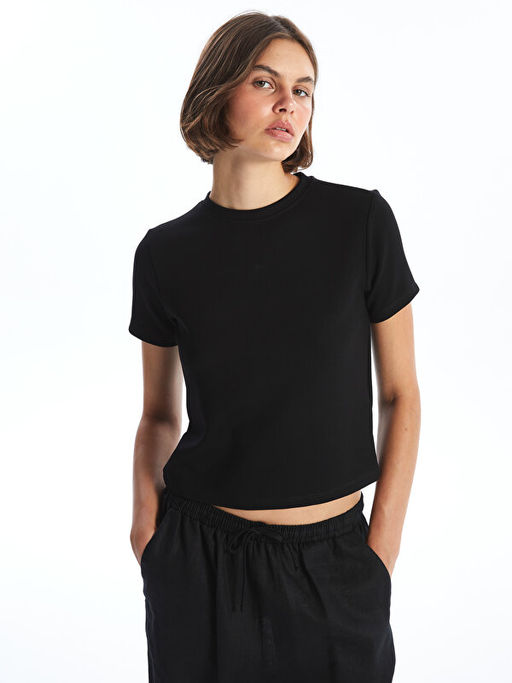 Bisiklet Yaka D?z K?sa Kollu Kad?n Ti??rt