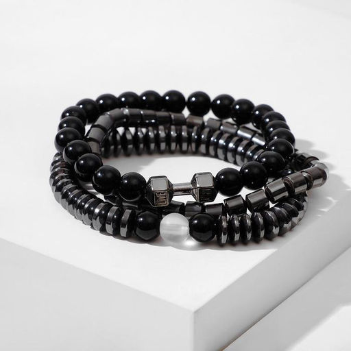 Браслеты «Гематит», набор 3 шт. d=7 см, чёрные