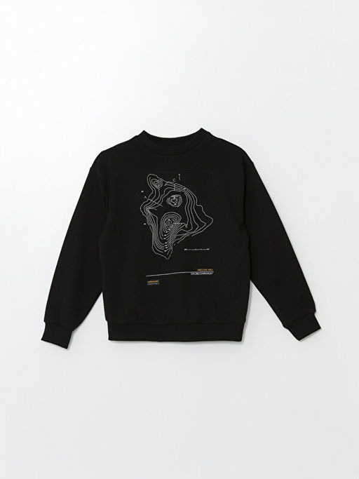 Bisiklet Yaka Bask?l? Uzun Kollu Erkek ?ocuk Sweatshirt