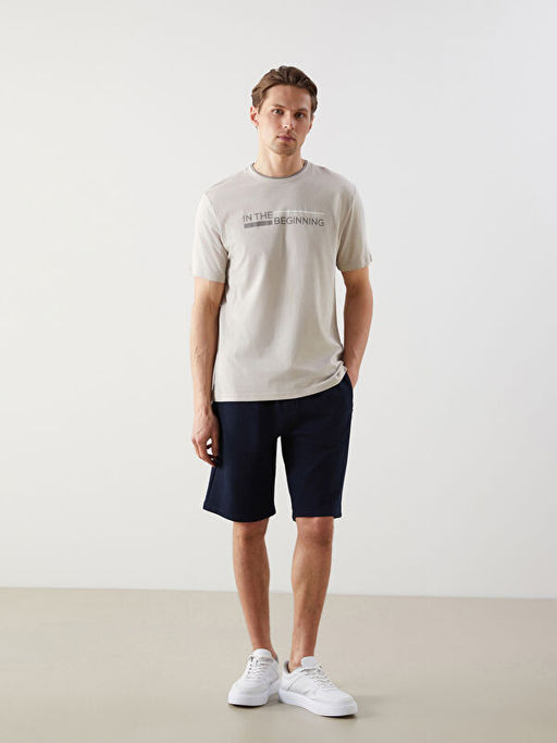 Bisiklet Yaka K?sa Kollu Bask?l? Penye Erkek Ti??rt