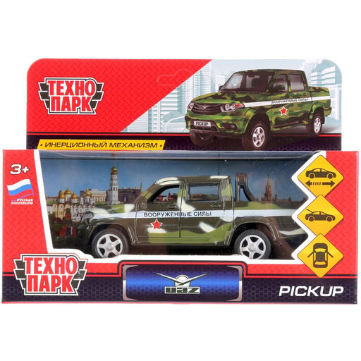 . Модель "Uaz Pickup. Военный" 12 см, металл двери, багаж, инерц, кор. арт.PICKUP-MIL