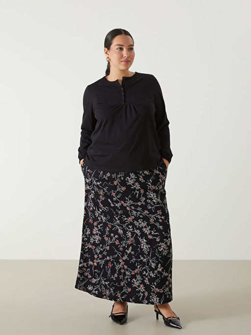 Beli Lastikli ?i?ekli Kad?n Etek