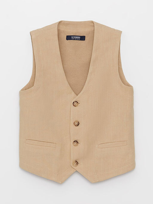 V Yaka Keten Kar???ml? Erkek ?ocuk Yelek