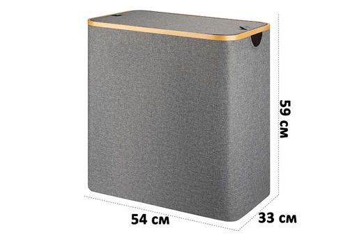 Корзина для белья 54*33*59 см 105 л с 2 отделениями и с 2 крышками, серая - Elan gallery фото 2