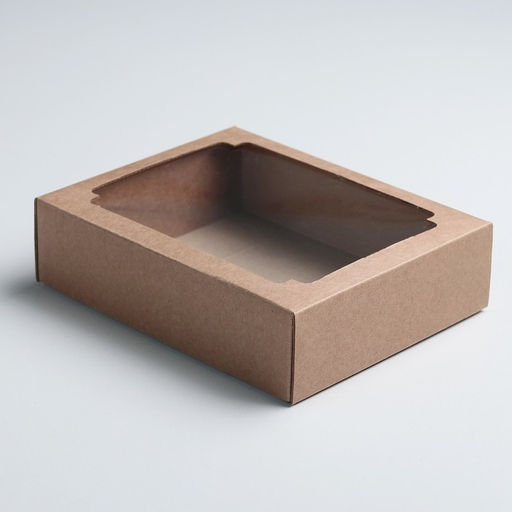 Цена за 5 шт. Коробка сборная без печати крышка - дно бурая с окном 18×15×5 см