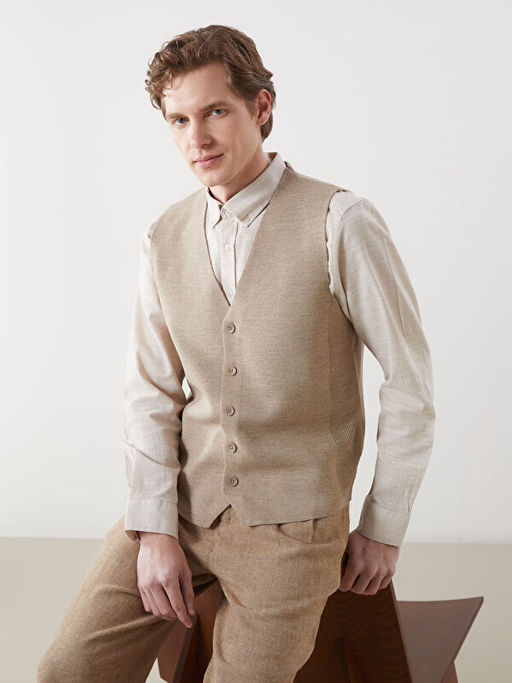 Standart Kal?p V Yaka Erkek Triko Yelek