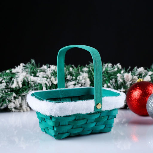 Корзина плетёная для хранения «Новогодняя», 15×12×7.5 см, ручка h=17.5 см, зелёная