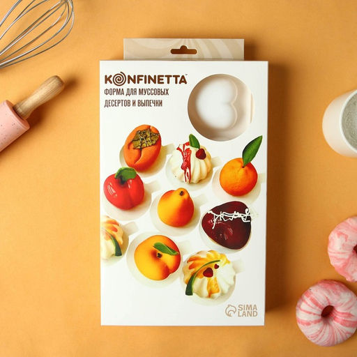 Форма для муссовых десертов и выпечки KONFINETTA Сердца, 30?17.5?3 см, 8 ячеек (6.2?6 см), силикон, белая