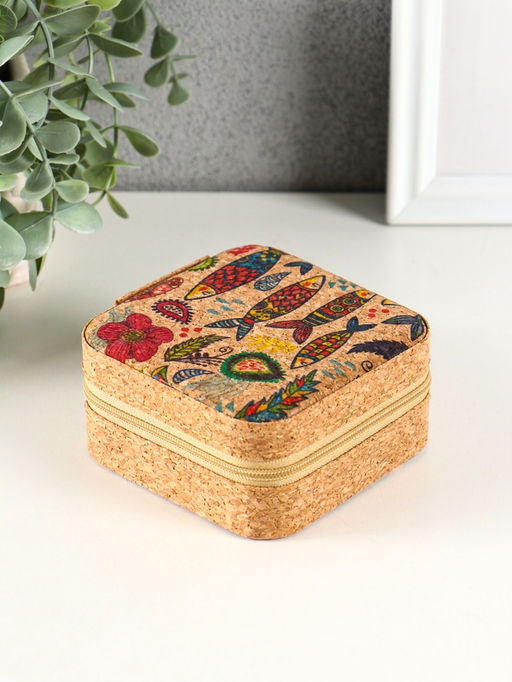 Шкатулка для украшений «Рыбки», пробка, кожзам, 10×10×5 см