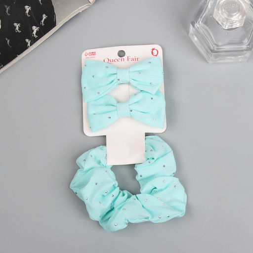 Цена за 2 шт. Набор для волос «Фелиция», резинка 7 см, 2 зажима 6.5 см, блеск, мятный