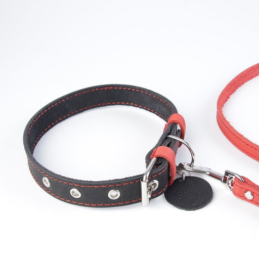Комплект : ошейник (36-56х2.5 см) и поводок (130х1.5 см), цвет чёрный и малиновый - Пушистое счастье фото 5