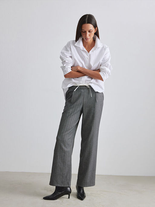 Beli Lastikli Bal?ks?rt? Desenli Kad?n Pantolon