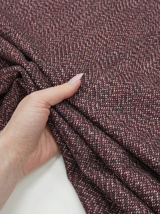 Шерсть пальтово-костюмная Твид Зигзаг цв.темно-вишневый меланж, ш.1.5м, шерсть-30%, п/э-70% - Купава фото 17