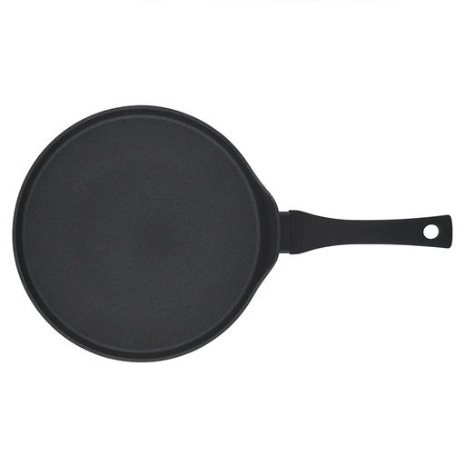 52627 GIPFEL Сковорода блинная DENVER 28см с двуслойным антипригарным покрытием Pfluon Premium, c бакелитовой ручкой с покрытием Soft Touch, с индукционным дном. Материал: кованый алюминий, бакелит. Толщина: 2,5/3,5 мм. Цвет: черный.