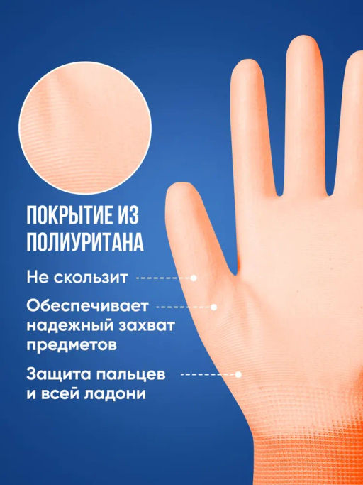 Цена за 2 шт. Перчатки Для садовых работ полиэстровые, полиуретановое покрытие однотонные PR-PU053 - Komfi фото 3