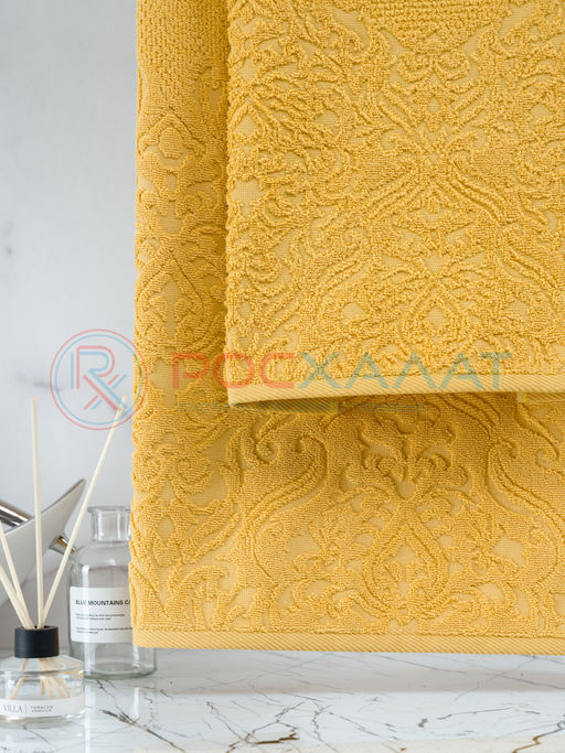 Махровое полотенце жаккардовое Вензель горчичный ПМА-6599 (308) 70х140