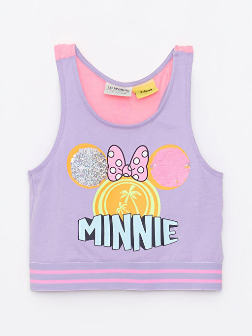 Bisiklet Yaka Minnie Mouse Bask?l? ?ift Y?nl? Payetli K?z ?ocuk Atlet