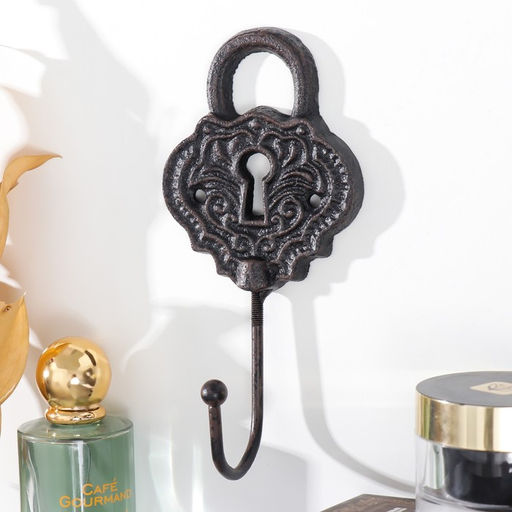 Крючок настенный чугун «Ажурный замочек», ключница декоративная, 8×5×17 см