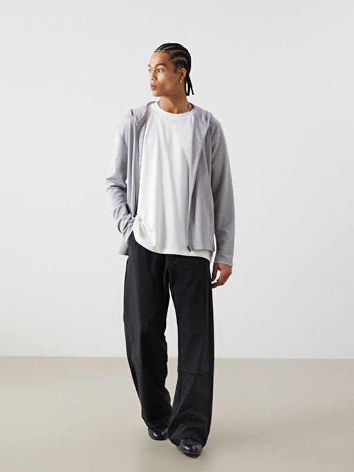 Kap??onlu Uzun Kollu Erkek Fermuarl? Sweatshirt