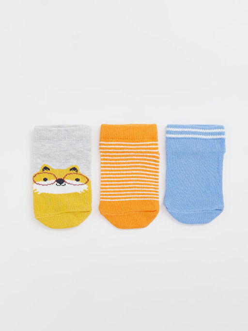 Bask?l? Erkek Bebek Patik ?orap 3l?