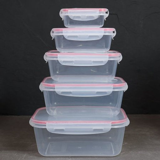 Салатник 5 штук прямоугольный с крышками / 805-5 /уп 36/ 170, 500, 900, 1600, 2500 мл - Галеонтрейд фото 2