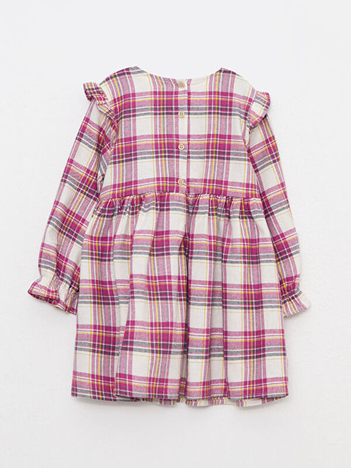 Bisiklet Yaka Uzun Kollu Ekose Desenli Pamuklu K?z Bebek Elbise - Waikiki фото 2