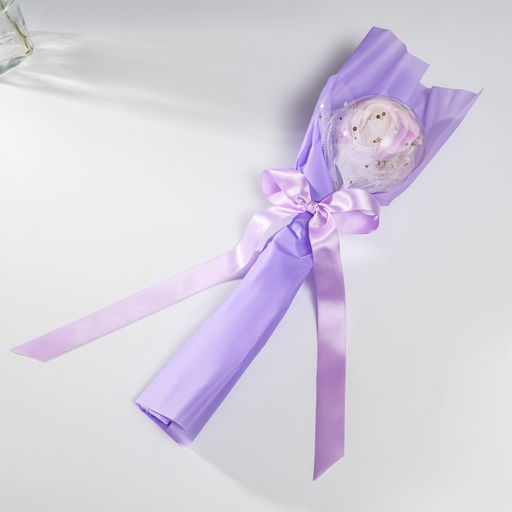 Букет из мыльных лепестков для ванны «Роза в шарике», подарочный, сирень, 8.5×8.5×36 см