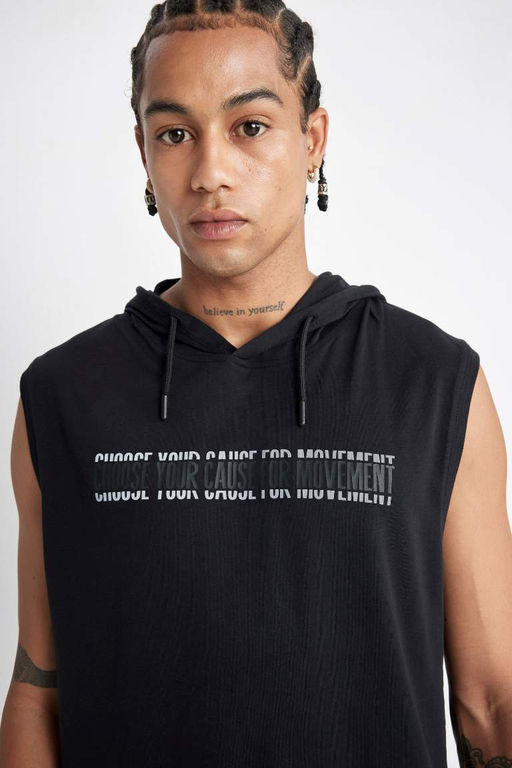 DeFactoFit приталенная майка с капюшоном и принтом  фото 5