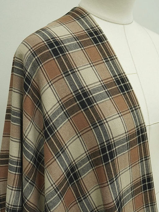 Фуле Клетка цв.карамельно-коричневый/бежевый/черный, ш.1.45м, хлопок-95%, п/э-5%, 150гр/м.кв - Купава фото 2