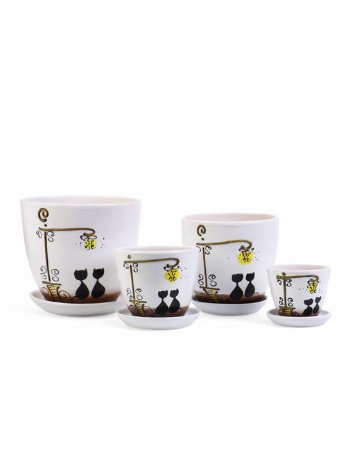 Горшок для цветов Вечер, керамика, с поддоном, набор 4 шт.: 400 мл, 1 л, 2.5 л, 5 л