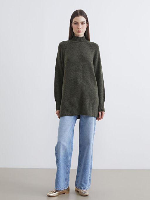 Bal?k?? Yaka Oversize Kad?n Triko Tunik