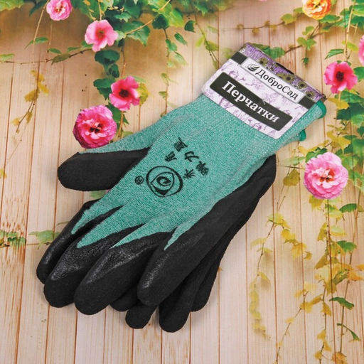 Цена за 12 шт. Перчатки нейлоновые "Меланж" с резиновым покрытием полуоблитые, зеленые 10 р-р ДоброСад