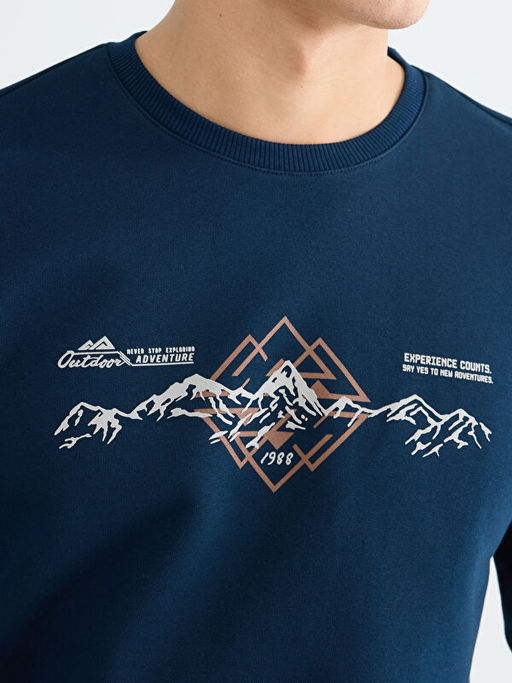 Bisiklet Yaka Bask?l? Erkek Kal?n Sweatshirt