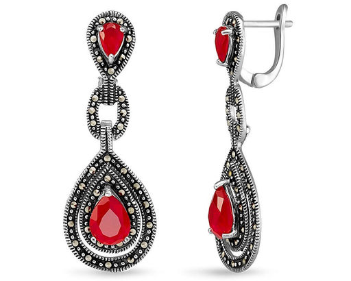 Серьги, марказит , синт.рубин, SL-AGA120-1
