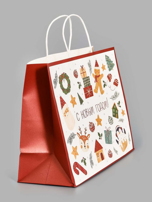Пакет подарочный Новогодние мечты, белый крафт, 32 ? 28 ? 15 см