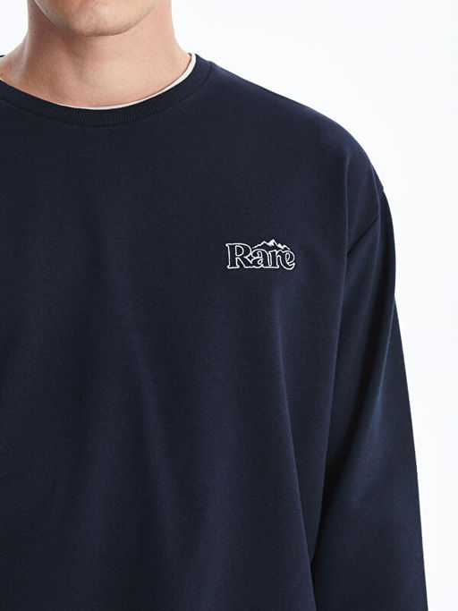 Bisiklet Yaka Uzun Kollu Bask?l? Erkek Sweatshirt