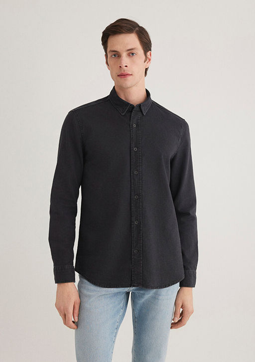 Siyah Denim Gomlek - Mavi фото 5