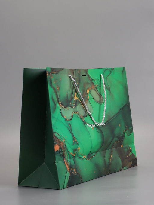 Пакет подарочный ламинированный «Мрамор», зеленый с бантиком, 43×32×14 см
