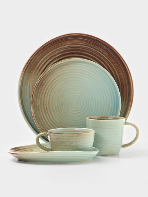 Чайная пара Magistro Sand Ripples, 2 предмета: чашка 300 мл, блюдце 19.8×15.8 см, фарфор, голубая