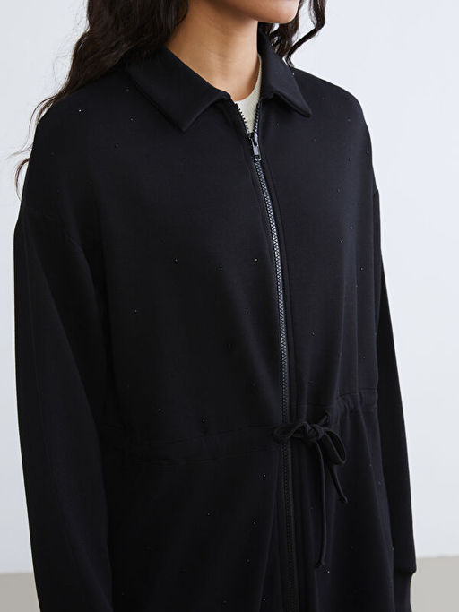 G?mlek Yaka Oversize Kad?n Fermuarl? Sweatshirt