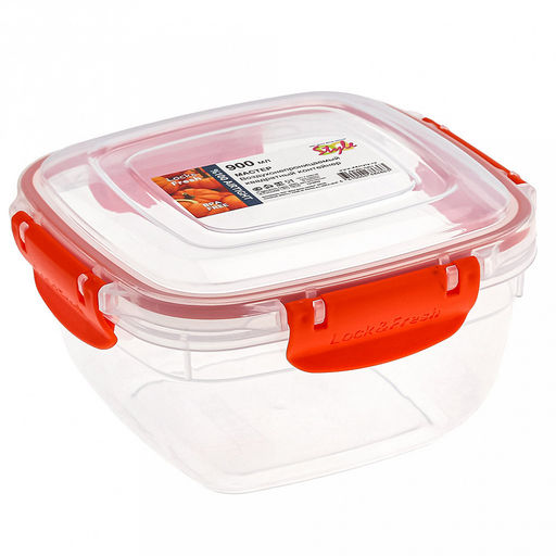 Контейнер для продуктов пластмассовый Мастер 0,9л, 14,3х14,3х8см, квадратный, с клипсами, воздухонепроницаемый (герметичный), съемный силиконовый уплотнитель, подходит для СВЧ, цвета микс (Россия) - Домашняя мода фото 4