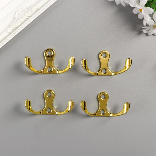 Цена за 2 шт. Крючок металл двойной, набор 4 шт., золото, 4.5×3 см
