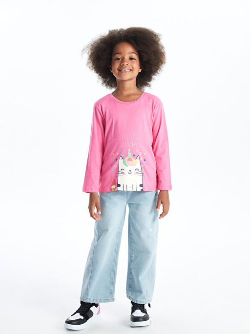 Bisiklet Yaka Bask?l? Uzun Kollu K?z Bebek Ti??rt - Waikiki фото 5