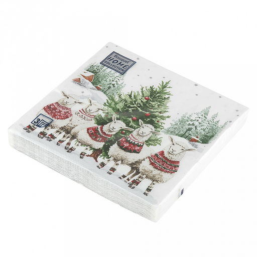 Салфетки бумажные "Bouquet Home Collection Classic" 33х33см, 3-х слойные, 20 штук в упаковке, 100% целлюлоза, "Овечки у елочки" (Россия)