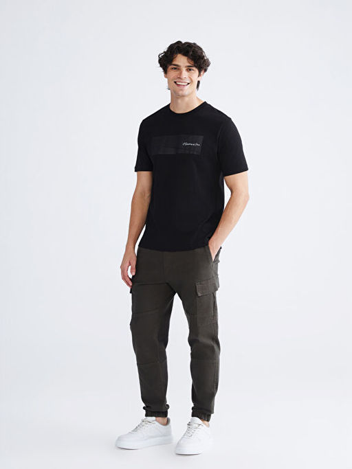 Bisiklet Yaka Bask?l? Penye Erkek Ti??rt