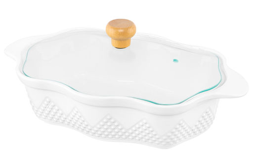 Блюдо д/зап и серв 32*20*14 см 1,5 л Ромбики ажур. + стекл крышка, на дер подставке - Elan gallery фото 12