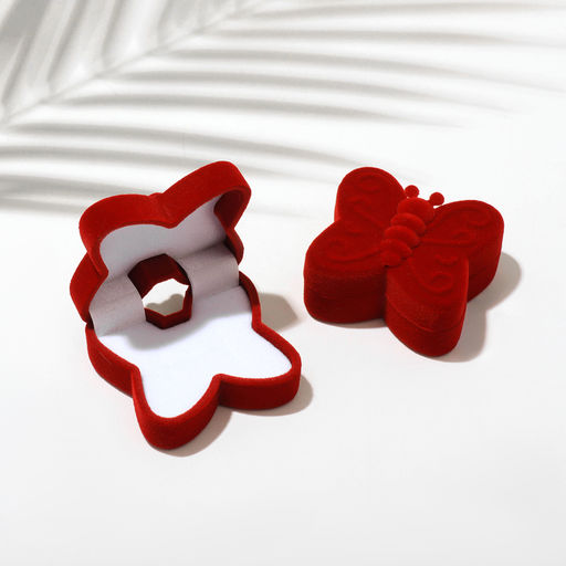 Футляр под серьги, кольцо Бабочка, бархатный, 5?5.5 см, красный