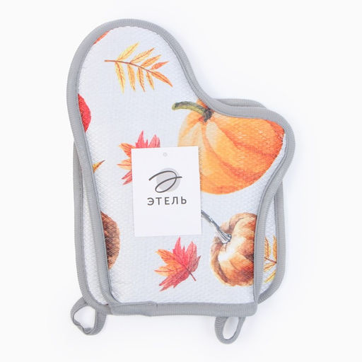 Кух. набор 2 пр. Этель Тыквы прих. 20*20 см, вареж-прихв. 27*20 см,100% п/э  фото 4