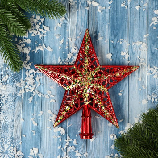 Звезда на ёлку (верхушка), узор полосы блеск, 1919 см, золотисто-красный - Зимнее волшебство фото 2